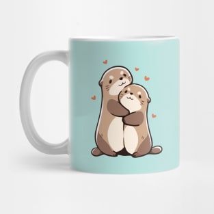 Two Cute Sea Otters Hugging - Love Mug